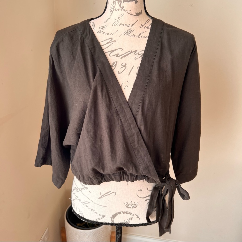 Urban Outfitters Linen Rayon 3/4 Sleeve Top Blouse Sz L